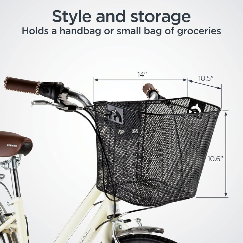 SCHWINN سلة دراجة سريعة الإطلاق، سوداء، مقاومة للعوامل الجوية، مقبض قابل للطي للحمل باليد، تناسب معظم دراجات البالغين، تشمل أدوات التركيب، سلة دراجة للدراجات البالغة - Image 2