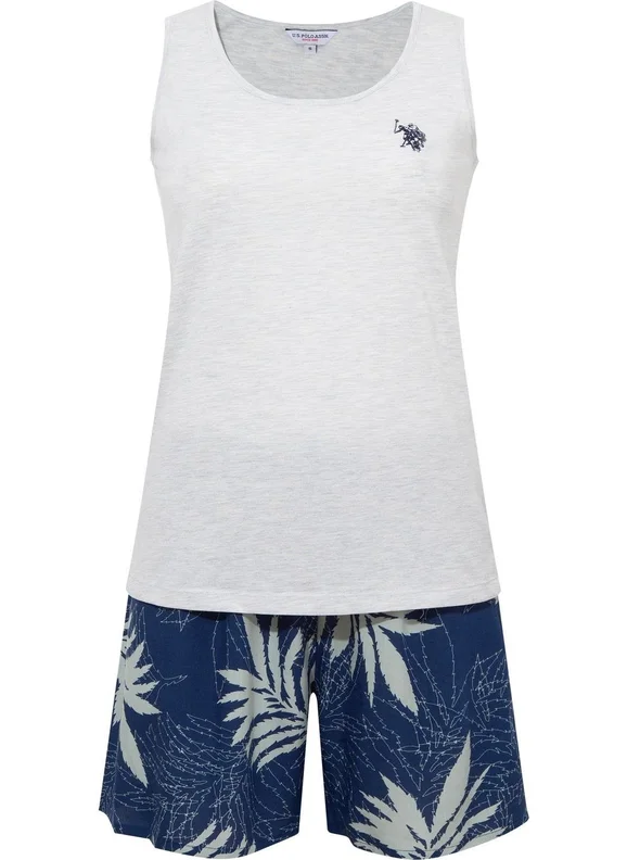 يو اس بولو اسن Women's Blue Melange Shorts Set