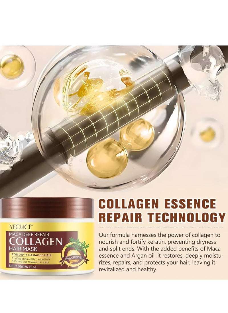 Yecuce Maca Collagen Hair Mask 150ml Maca Deep Repair Collagen Hair Mask Maca Hair Treatment Mask for Dry & Damaged Hair Deep Conditioning Moisturizing Nourishing Hair Care Mask  - Image 5