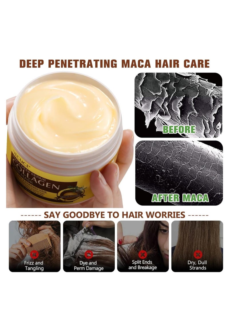 Yecuce Maca Collagen Hair Mask 150ml Maca Deep Repair Collagen Hair Mask Maca Hair Treatment Mask for Dry & Damaged Hair Deep Conditioning Moisturizing Nourishing Hair Care Mask  - Image 3