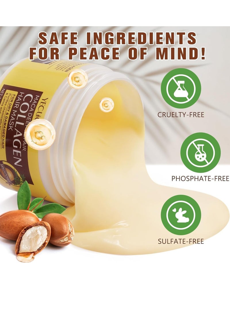 Yecuce Maca Collagen Hair Mask 150ml Maca Deep Repair Collagen Hair Mask Maca Hair Treatment Mask for Dry & Damaged Hair Deep Conditioning Moisturizing Nourishing Hair Care Mask  - Image 2