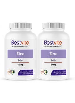 BESTVITE Zinc Chelate 50mg (480 Vegetarian Capsules) (240 x 2) - No Stearates - Vegan - Non GMO - Gluten Free  - Image 1