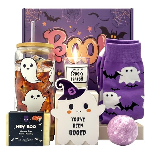 MHSMHL Boo Basket Stuffers for Women, Halloween Gifts for Women, Cute Halloween Boo Basket for Teens Girls Her Sister Friend Adults With Spooky Glass Cups - Image 1