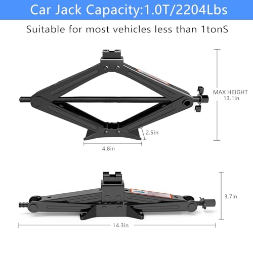 GNEY Heavy Duty Car Scissor Jack Kit 1 Ton (2204lbs) with Ratchet Wrench, 13.3" Ergonomic Handle, Solid Steel Shaft, Anti-Slip Grip, 360° Rotation Head – Portable Tire Change Tool for Vehicles - Image 2