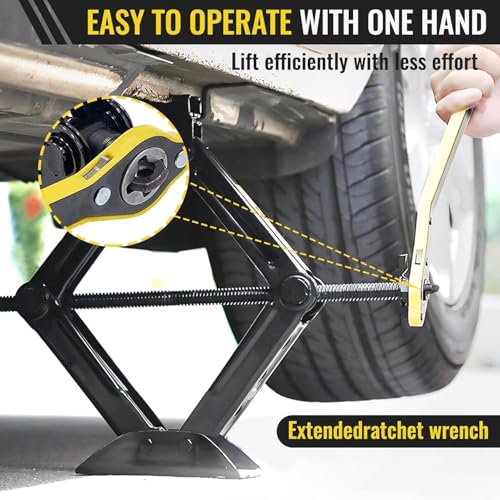GNEY Heavy Duty Car Scissor Jack Kit 1 Ton (2204lbs) with Ratchet Wrench, 13.3" Ergonomic Handle, Solid Steel Shaft, Anti-Slip Grip, 360° Rotation Head – Portable Tire Change Tool for Vehicles - Image 4