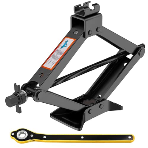 GNEY Heavy Duty Car Scissor Jack Kit 1 Ton (2204lbs) with Ratchet Wrench, 13.3" Ergonomic Handle, Solid Steel Shaft, Anti-Slip Grip, 360° Rotation Head – Portable Tire Change Tool for Vehicles - Image 1