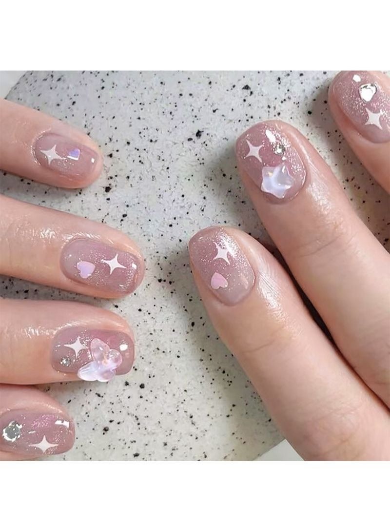 SCHAVO Starburst Pink Short Fake Nails 24Pcs - Image 1