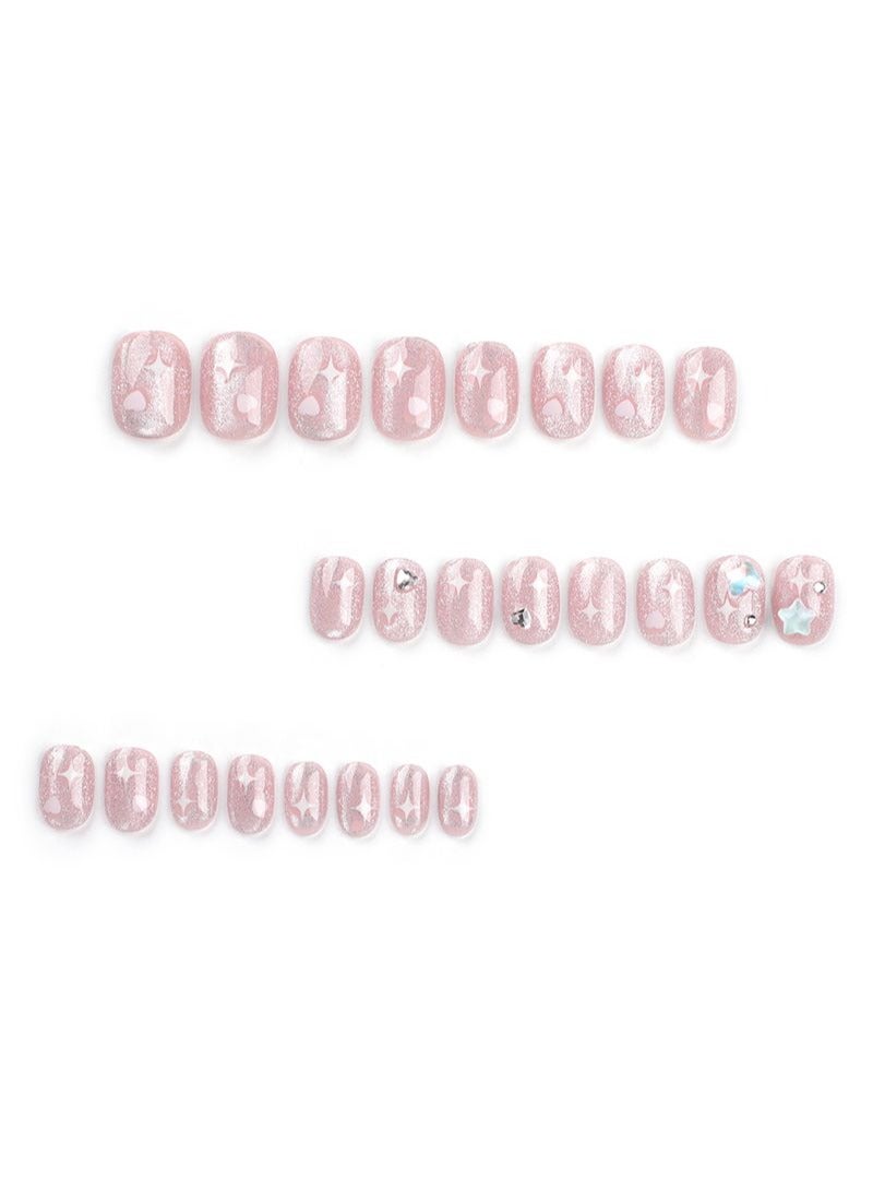 SCHAVO Starburst Pink Short Fake Nails 24Pcs - Image 3