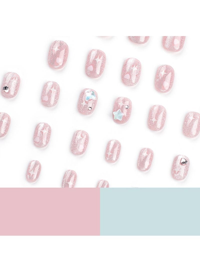 SCHAVO Starburst Pink Short Fake Nails 24Pcs - Image 5