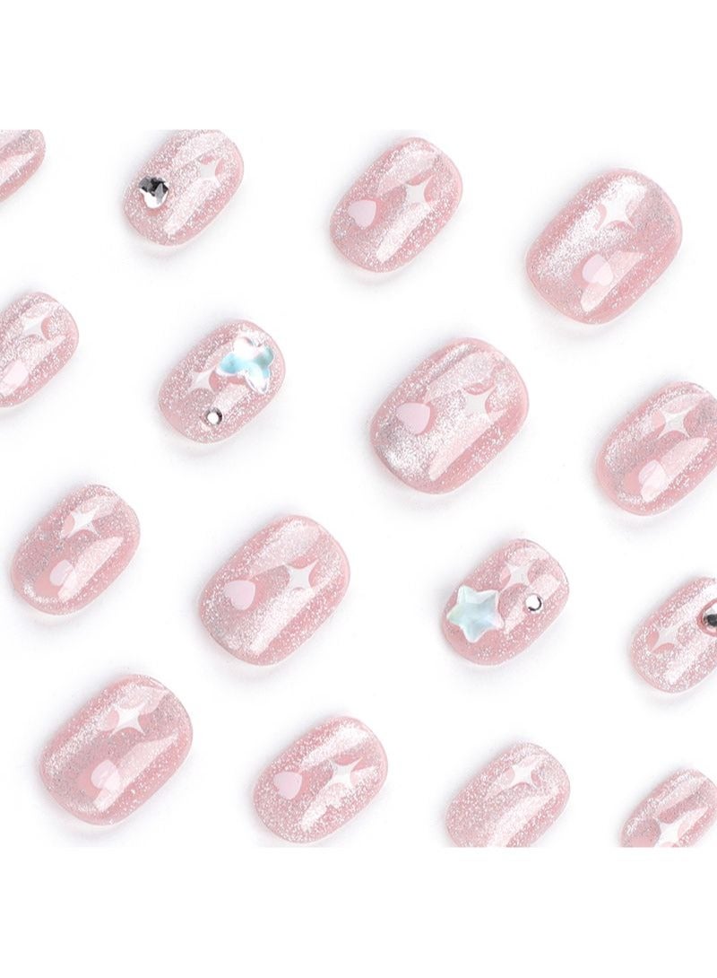 SCHAVO Starburst Pink Short Fake Nails 24Pcs - Image 2