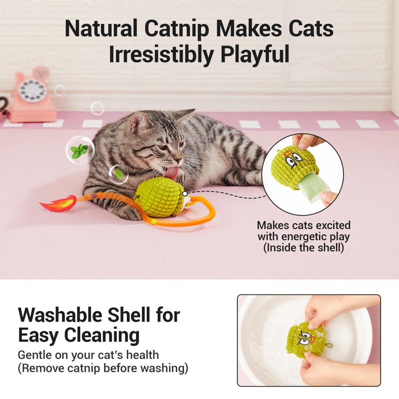 Potaroma Interactive Cat Toy with Motion Sensor, Chirping Sound & Catnip â€“ Funny Grenade Design with Mesh Tail, Rechargeable Smart Rolling Ball for Bored Indoor Kittens & Adult Cats 3 Inches - Image 4