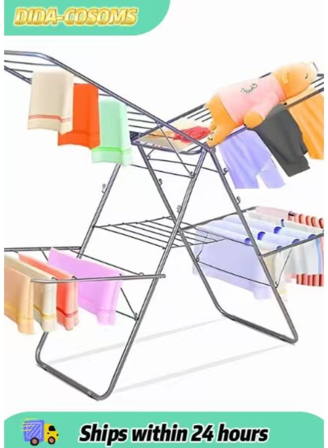 dida-cosmos 2-Shelves Galvanised Steel Laundry Rack Silver 176x60x102cm - Image 1