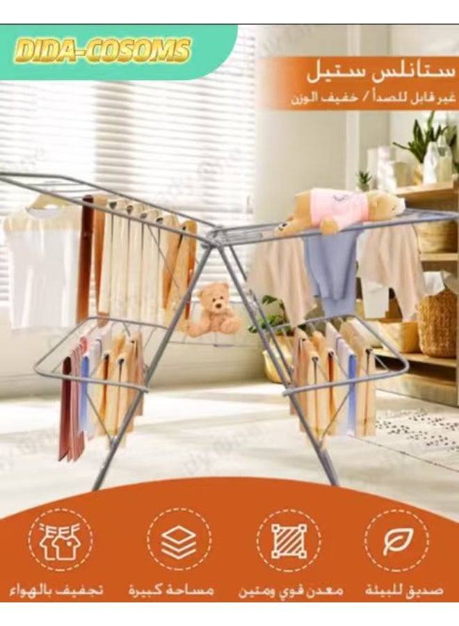dida-cosmos 2-Shelves Galvanised Steel Laundry Rack Silver 176x60x102cm - Image 2