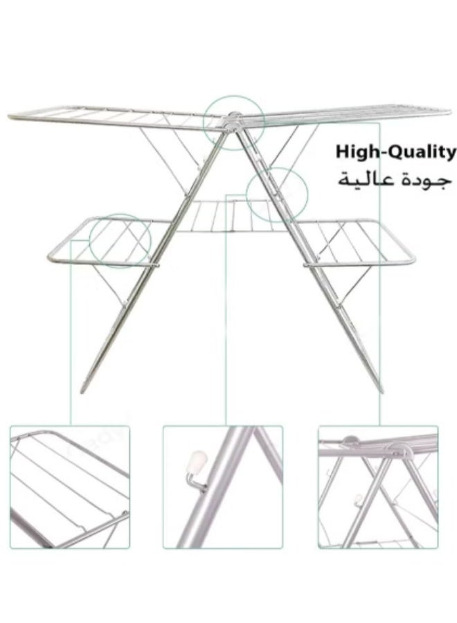 dida-cosmos 2-Shelves Galvanised Steel Laundry Rack Silver 176x60x102cm - Image 4
