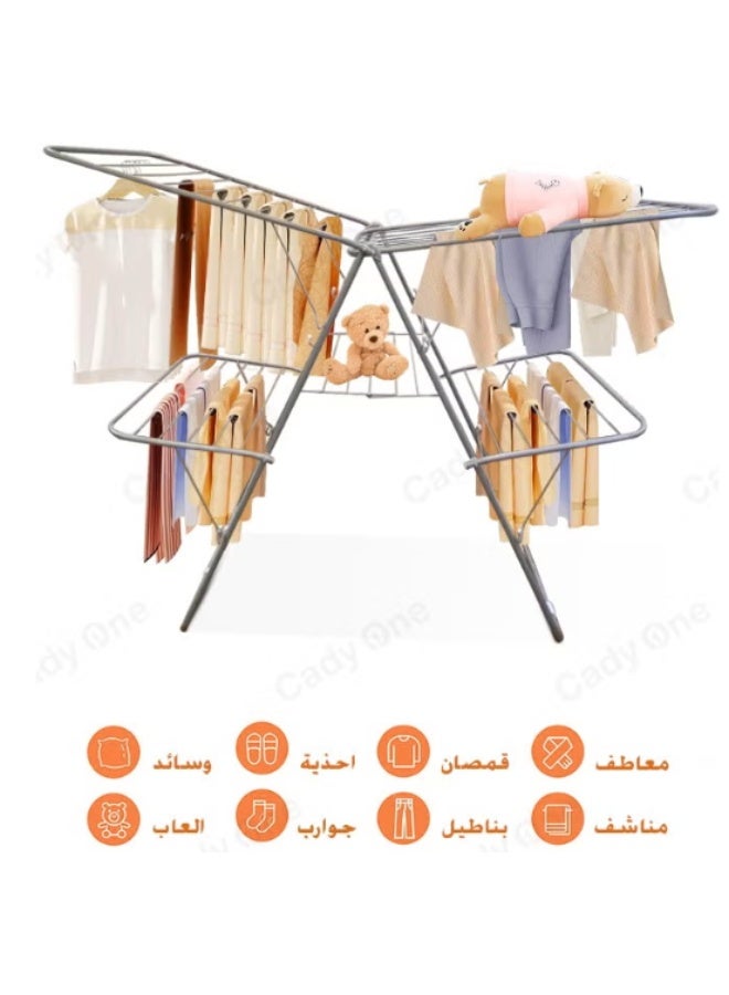 dida-cosmos 2-Shelves Galvanised Steel Laundry Rack Silver 176x60x102cm - Image 3