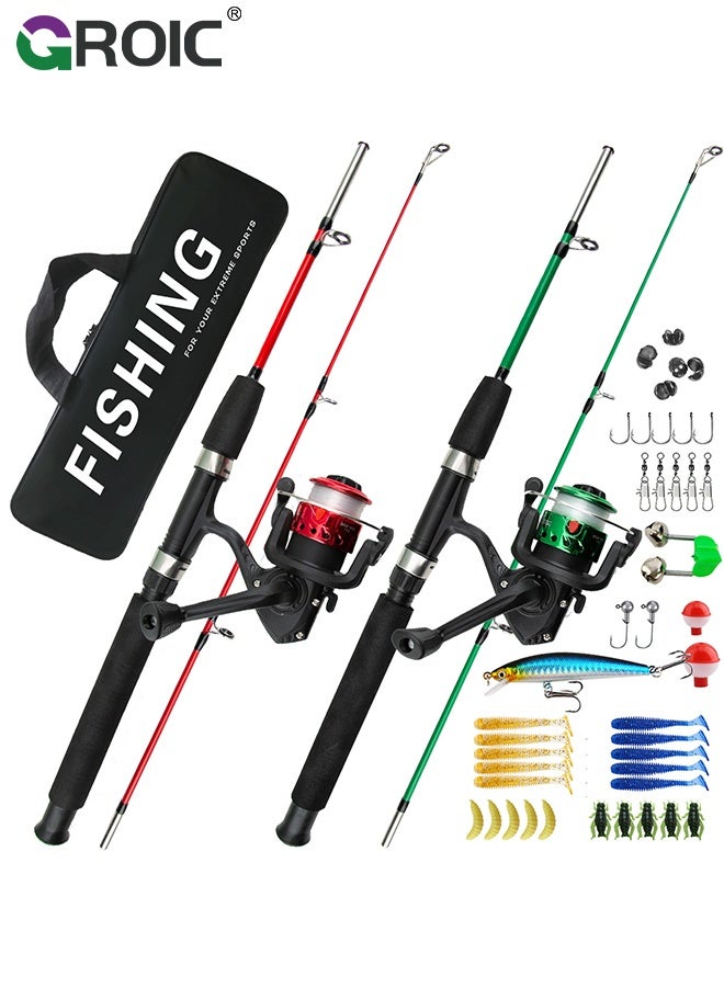GROIC Fishing Rod Set, 2-Pack Portable Telescopic Kids Fishing Rod and Reel Combo Kit with Tackle Box for Beginners, Boys,Girls,Youth,Children, Spincast Fishing Reel Casting Rods with Tackle Kit and Carry Bag - Image 1