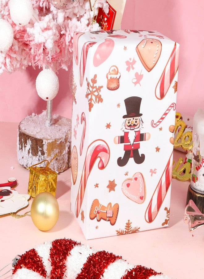 Vnaaem Pink Christmas Wrapping Paper with 4 Nutcracker Gingerbread Design for Christmas Holiday Party Celebration - 20 X 28Inches Per Sheet(8 Pack) - Image 5