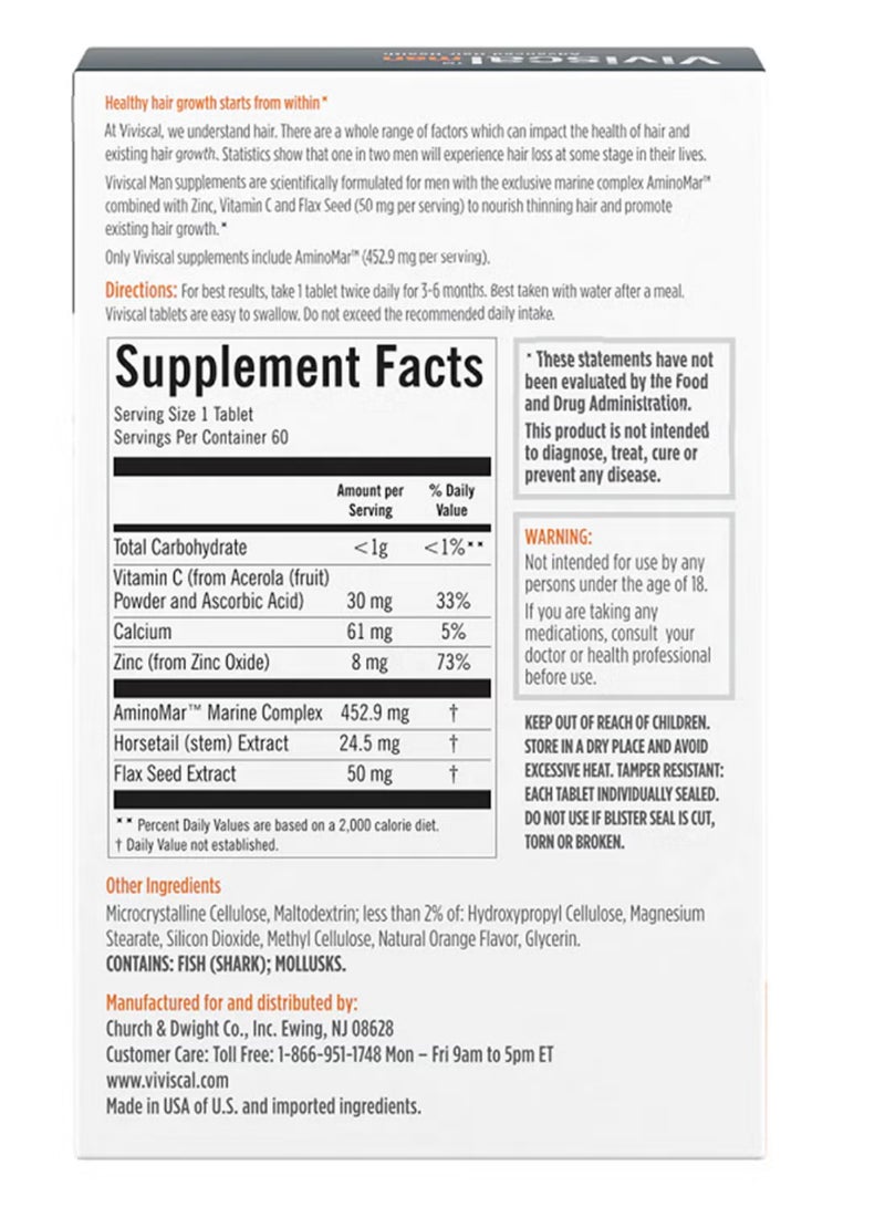 Viviscal hair growth Man Hair Health Supplements, 60 Tablets - Image 3