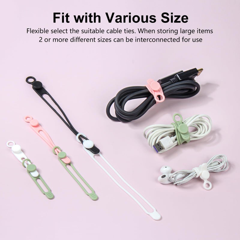 OneLeaf 30Pcs Cord Organizer, Silicone Cable Ties Reusable, Cord Ties for Electronics, Multipurpose Elastic Wire Ties, Travel Essentials for Cable Organizer, Wire Organizers for Fastening Cords - Image 3