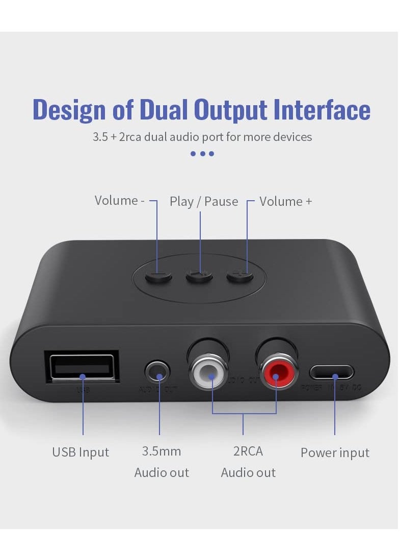 Generic - Bluetooth 5.0 Audio Receiver U Disk RCA 3.5mm 3.5 AUX Jack Stereo Music Wireless Adapter with Mic For Car Kit Speaker Amplifier - Image 1