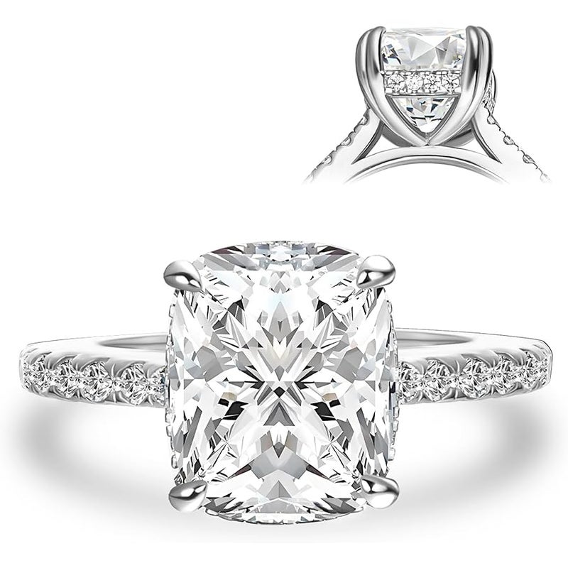 RODIFFY 3.5 Carat Cushion Cut Moissanite Engagement Rings for Women, S925 Silver D Color VVS1 Lab Created Moissanite Promise Ring - Image 1