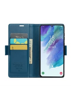 CaseMe Flip Wallet Case For Samsung Galaxy S21 Fe [RFID Blocking] PU Leather Wallet Flip Folio Case with Card Holder Kickstand Shockproof Phone Cover (Blue)  - Image 5