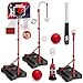 HYES 4 in 1 Kids Basketball Hoop and Tball Set 35 Basketball Goal with ScoreboardLED Hanging Tee Ball Stand with Baseball Pitching Machine Indoor Outdoor Sport Toys for Boys 48 - Image 3