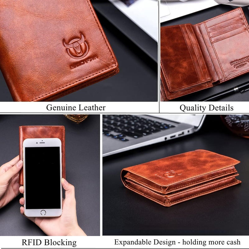BULLCAPTAIN Large Capacity Genuine Leather Bifold Wallet/Credit Card Holder for Men with 15 Card Slots QB-027 - Image 5