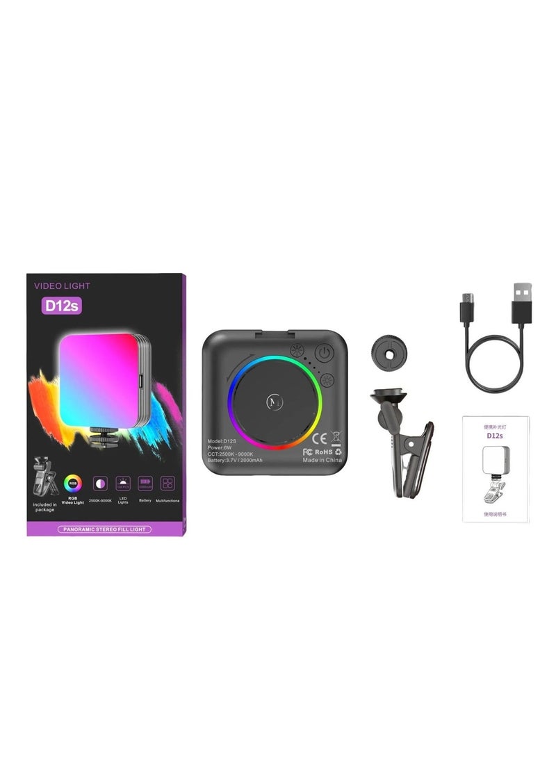 ضوء ملء LED D12S 2000MAH ملون بالكامل متعدد المنافذ محمول بحجم الجيب ضوء RGB متوافق على نطاق واسع - Image 3