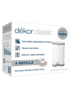 Classic Diaper Pail Refills 4 Count Most Economical Refill System Quick And Easy To Replace No Preset Bag Size Use Only What You Need Exclusive End-Of-Liner Marking Baby Powder Scent