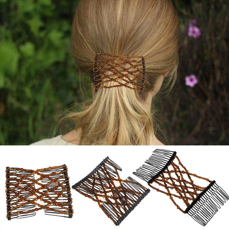 Aethland 6 Pieces Magic Hair Comb Elastic Beaded Hair Clips Women Stretchy Bride Double Slides Hairpins Combs for Women Ladies Girls DIY Hair Styling Accessories - Image 4
