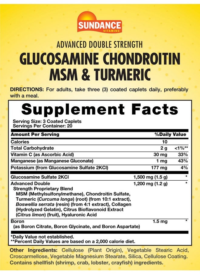 Sundance Sundance Glucosamine Chondroitin MSM and Turmeric | 60 Caplets | Double Strength | Non-GMO and Gluten Free Supplement  - Image 2