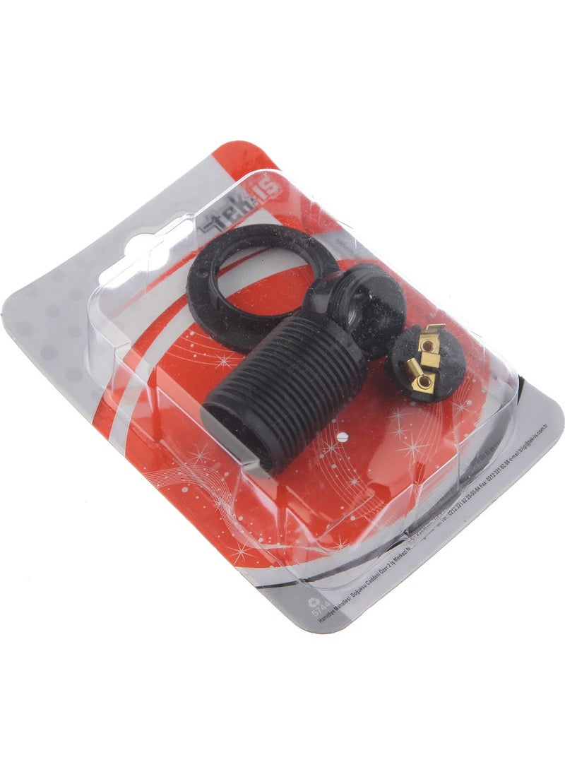 Tek-İş - Single-Work Socket E-14 Bakelite Full Tooth Washer E14 Socket Black - Image 1