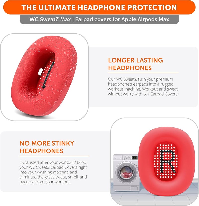 WC SweatZ Max - Protective Earpad Covers for Airpods Max Made by Wicked Cushions | Sweatproof & Easily Washable | Full Earpad Sweat Protection | Red - Image 3