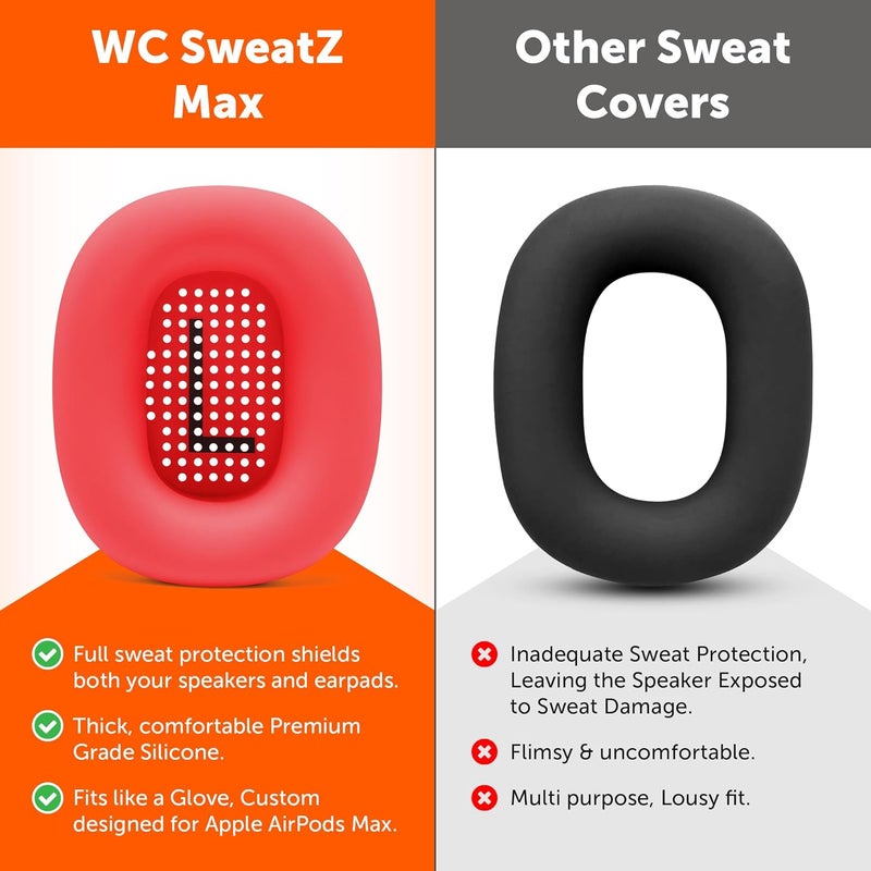 WC SweatZ Max - Protective Earpad Covers for Airpods Max Made by Wicked Cushions | Sweatproof & Easily Washable | Full Earpad Sweat Protection | Red - Image 4