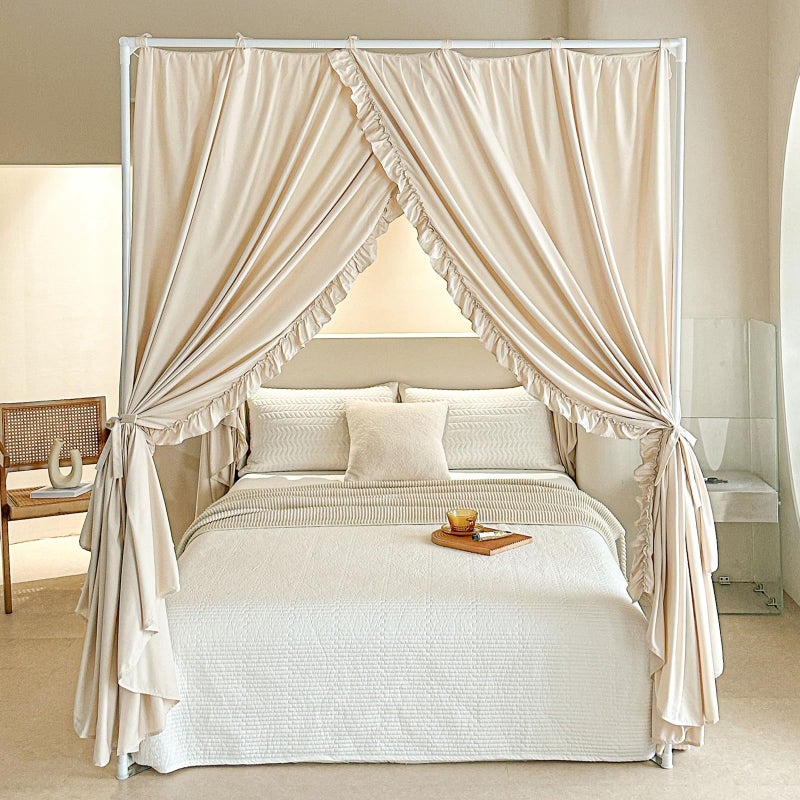 AIKASY Princess Canopy Bed Curtains with Top Ties - Windproof & Lightproof for Girls' Adult Bedroom Decor | Bed Canopy Drapes (Queen,Khaki) - Image 2