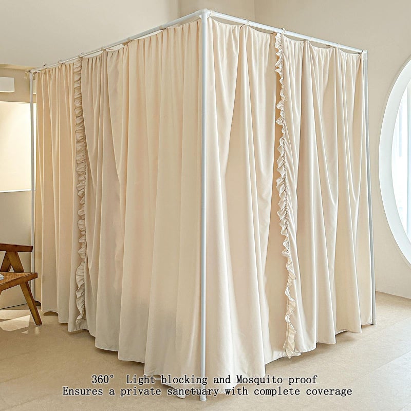 AIKASY Princess Canopy Bed Curtains with Top Ties - Windproof & Lightproof for Girls' Adult Bedroom Decor | Bed Canopy Drapes (Queen,Khaki) - Image 5