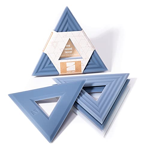 LINE+ARC Extra Thick Silicone Trivets (Featured in ELLE Decor & BuzzFeed) Waterproof Dishwasher-Safe Stain Resistant (Set of 3 Indigo Wash Degrē Trivets) Outdoor Rubber Blue Mid-Century Modern - Image 1