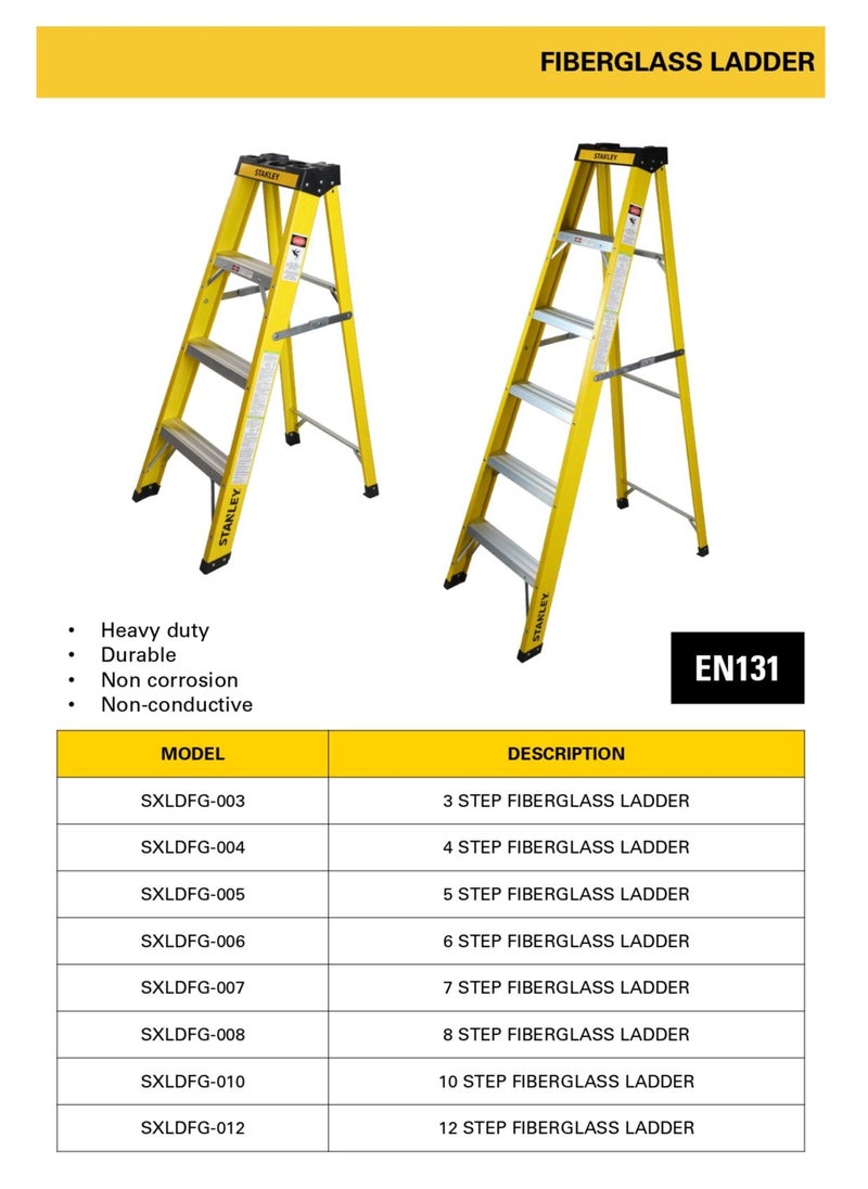 STANLEY Step Ladder | 4 Steps Fiber Ladder | Anti Slip Steps | Non-Slip Rubber Edge Guards | 150 KG Loading Capacity | EN131 Approved - pzsku/ZD8845454C06C90C10505Z/45/_/1675323085/8eec05c4-ebd0-484b-a9d2-c5a1f08a2a91