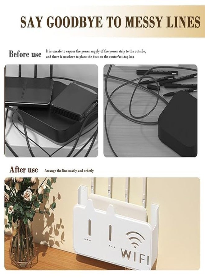 Kadaon Self-Adhesive WiFi Router Storage Box | Wall Mount Router Holder Shelf for Modem, Set-Top Box & Smart Devices | Space-Saving Cable Organizer Stand for Home & Office (mideum) - Image 4