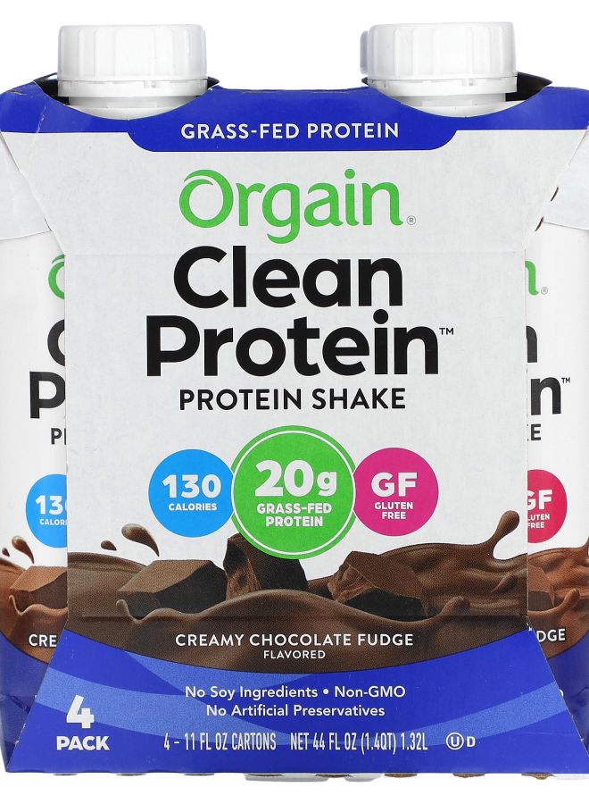 Orgain هز بروتين نظيف بنكهة الشوكولاتة الكريمية 4 عبوات 11 أونصة سائلة (330 مل) لكل منها