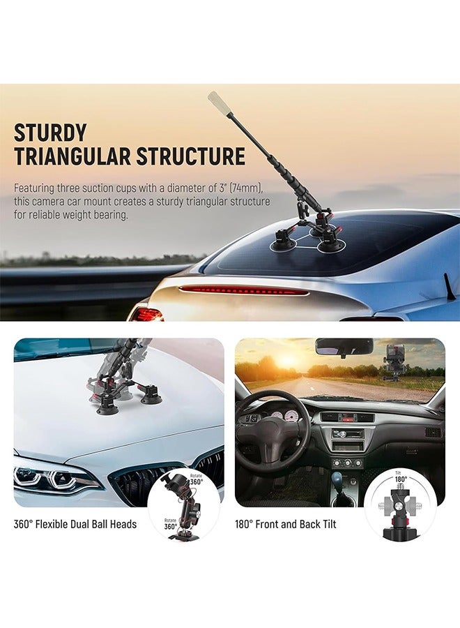 Neewer NEEWER Triple Suction Cup Car Mount Kit with 3in1 Extension Pole/Selfie Stick, Quick Release Outside Windshield Magic Arm Camera Mount with Action Camera Adapter Compatible with GoPro Insta360, CA065  - Image 4