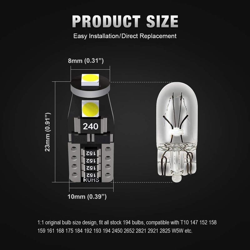 KAFEEK 20x T10 Wedge 194 168 2825 W5W Super Bright LED Bulbs - Xenon White - Image 3
