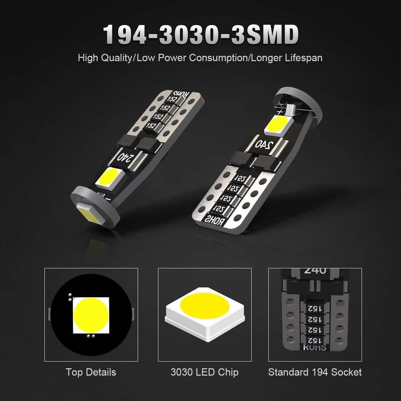 KAFEEK 20x T10 Wedge 194 168 2825 W5W Super Bright LED Bulbs - Xenon White - Image 2