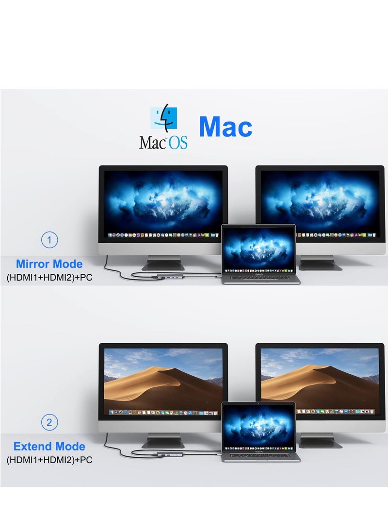ماركة غير محددة قاعدة شحن USB C مزدوجة HDMI 12 في 1 مع مزدوج 2 × 3.0 و2 2.0 100 واط بي دي بيانات قارئ بطاقات SD وTF جيجابت ايثرنت صوت/ميكروفون 3.5 ملم متوافق ماك بوك برو  - Image 4