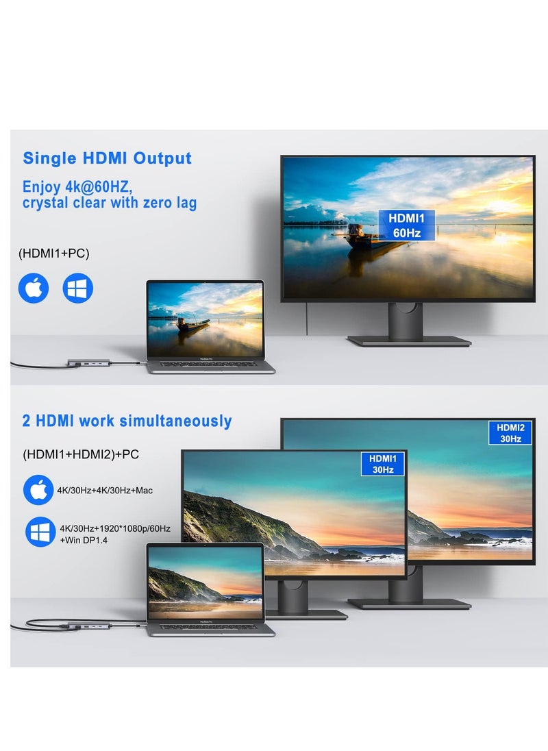 ماركة غير محددة قاعدة شحن USB C مزدوجة HDMI 12 في 1 مع مزدوج 2 × 3.0 و2 2.0 100 واط بي دي بيانات قارئ بطاقات SD وTF جيجابت ايثرنت صوت/ميكروفون 3.5 ملم متوافق ماك بوك برو  - Image 5