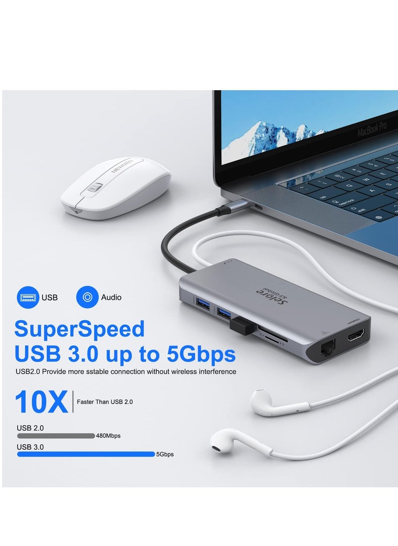 ماركة غير محددة - قاعدة شحن USB C مزدوجة HDMI 12 في 1 مع مزدوج 2 × 3.0 و2 2.0 100 واط بي دي بيانات قارئ بطاقات SD وTF جيجابت ايثرنت صوت/ميكروفون 3.5 ملم متوافق ماك بوك برو - Image 1
