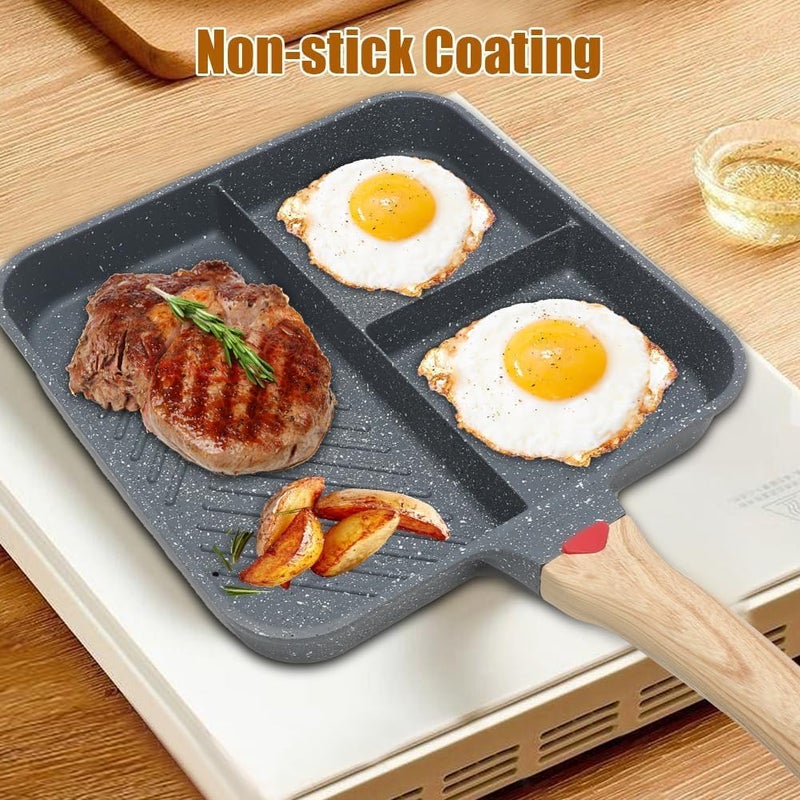 DHAVAL 3-in-1 Non-Stick Pan with Granite Coating Multifunctional Fried Egg, Omelette, and Eye Frying Pan Durable Aluminum Pan for Induction Cookers with Stay-Cool Handle (3 in 1 Cooking Pan) - Image 5