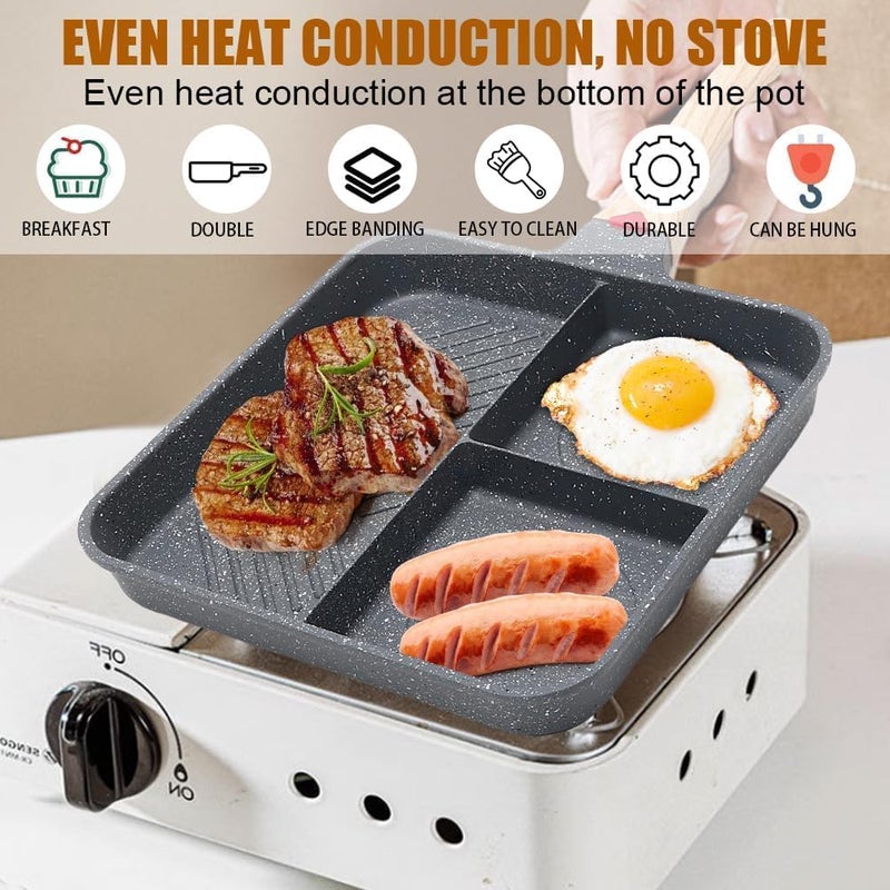 DHAVAL 3-in-1 Non-Stick Pan with Granite Coating Multifunctional Fried Egg, Omelette, and Eye Frying Pan Durable Aluminum Pan for Induction Cookers with Stay-Cool Handle (3 in 1 Cooking Pan) - Image 4