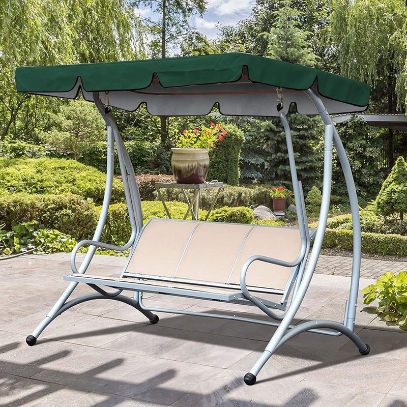 woobles Swing Canopy Replacement, 4 Reinforced Straps Outdoor Swing Canopy Cover 420D Oxford Windproof Fabric for Backyard Dark Green-Dark Green - Image 3